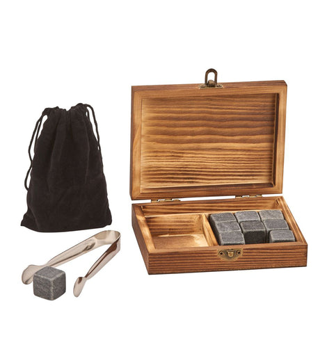 Wood Box Whiskey Stone Set