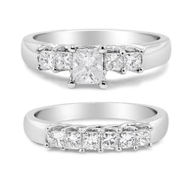 14K White Gold 1 1/2 Cttw 5 Stone Princess Diamond Engagement Wedding