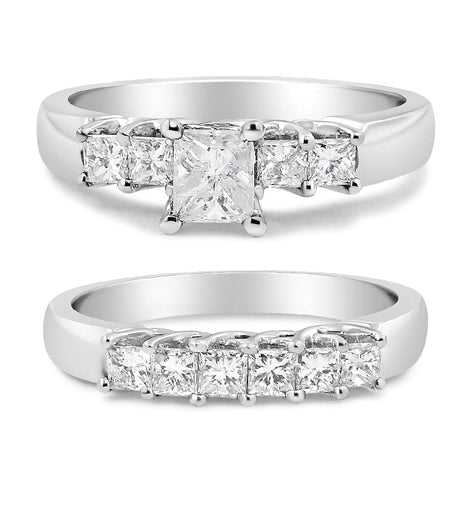14K White Gold 1 1/2 Cttw 5 Stone Princess Diamond Engagement Wedding