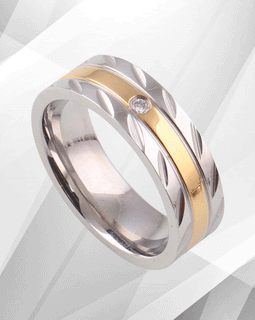 Titanium Wedding Band Ring 0.35Ct C Z Diamond 18Ct Yellow And White