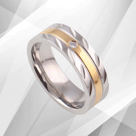 Titanium Wedding Band Ring 0.35Ct C Z Diamond 18Ct Yellow And White