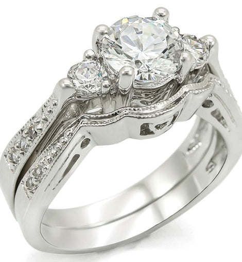 Rhodium Brass Ring with AAA Grade Clear CZ