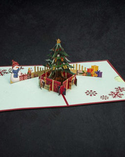 Christmas Tree and Snowman 3-D Greeting Card