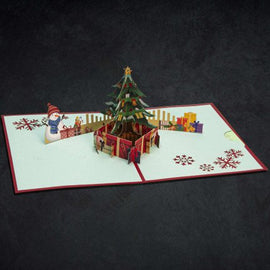 Christmas Tree and Snowman 3-D Greeting Card