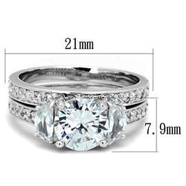 Elegant Rhodium Plated Brass Ring Set with AAA Grade Clear CZ – Three-Stone Design, 8mm Centerpiece, 5.40g