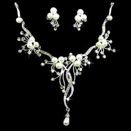 Floral Vine Crystal & Pearl Bridal Jewelry Set