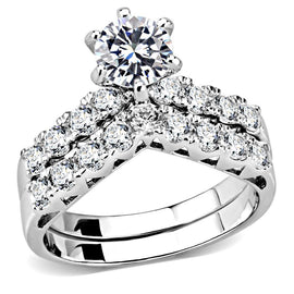 Rhodium Plated Bridal Ring Set with AAA Grade CZ Stones – Double Band with Solitary Centerpiece