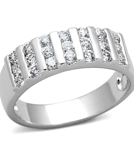 Modern Rhodium Plated Brass Ring with AAA Grade Clear CZ – Sleek Band Design, 3.50g