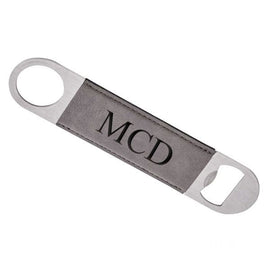 Grey Leatherette Stainless Steel Bottle Opener - 7" x 1.5"