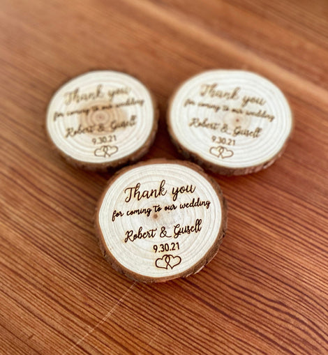 Custom Engraved Wood Slice Wedding Favor