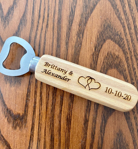 Engraved Wood Bottle Opener Wedding Favors