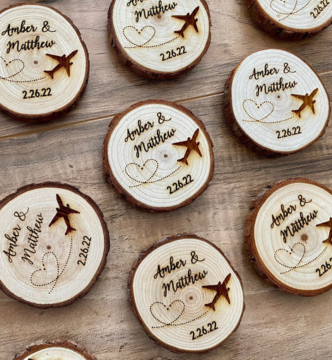 Custom Wood Slice Wedding Favor or Save The Date