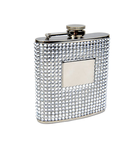 Silver Bead 6oz Flask with Engraving Plate