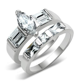 Stunning Rhodium Plated Brass Ring Set with AAA Grade Clear CZ – Marquise Cut, 10.5mm Center Stone, 6.60g