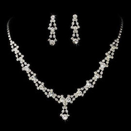 Crystal Rhinestone Bridal Necklace & Earrings Set – Link Design