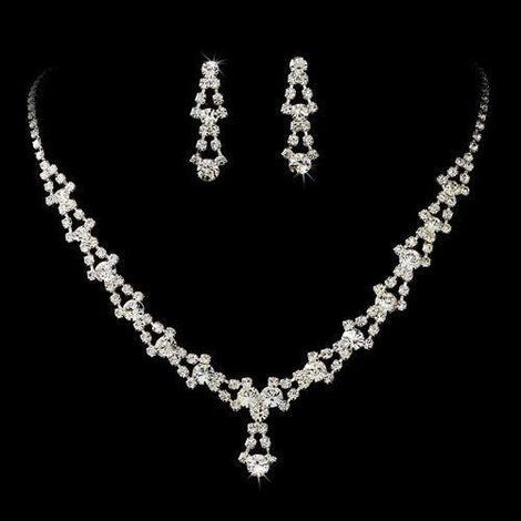 Crystal Rhinestone Bridal Necklace & Earrings Set – Link Design