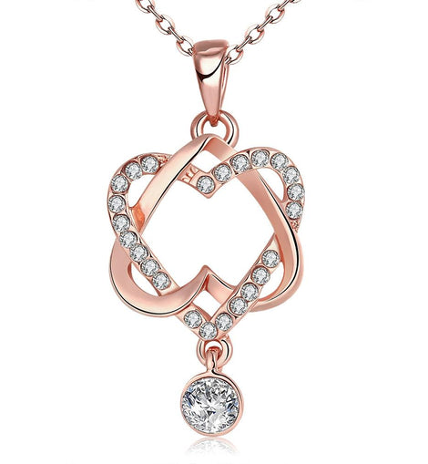 Intertwined Duo Hearts  Elements Necklace in 14K Gold