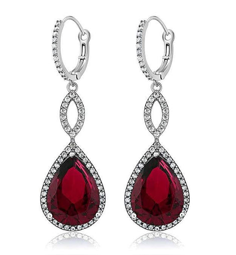 Ruby Pave Teardrop Infinity Drop Embellished with  Crystals in 18K Whi