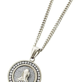 Pave Praying Hands Necklace Embellished with  Crystals in 18K White Go