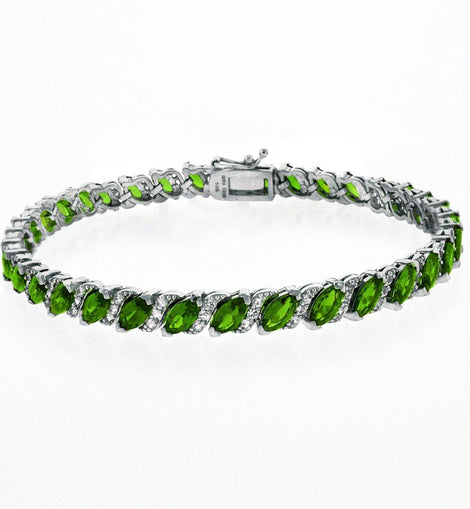 20.00 CT Genuine Emerald Vine Bracelet with Crystal Embellishments in 18K White Gold Plated