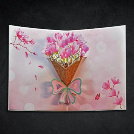 Pink Floral Bouquet 3-D Greeting Card