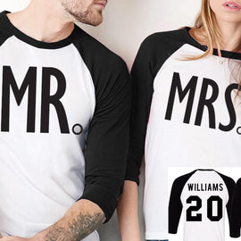 MR + MRS Baseball Tees CUSTOM NAMES + NUMBERS - Pick Color