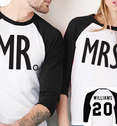 MR + MRS Baseball Tees CUSTOM NAMES + NUMBERS - Pick Color