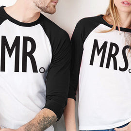 MRS Bride Shirt & MR Groom Baseball Tees Set -