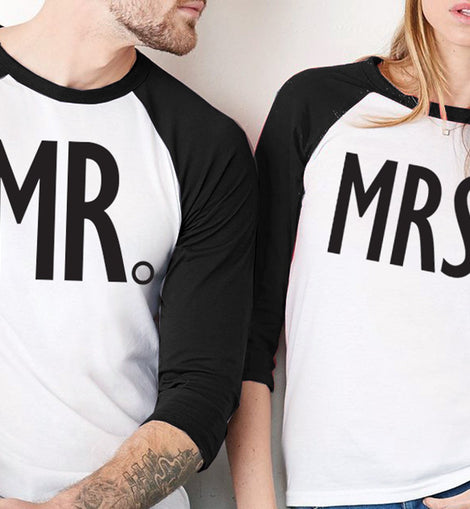 MRS Bride Shirt & MR Groom Baseball Tees Set -