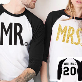 MR + MRS GOLD Baseball Tees CUSTOM NAMES + NUMBERS