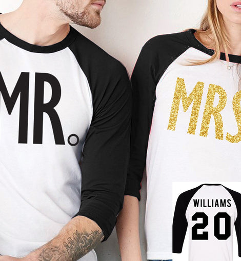 MR + MRS GOLD Baseball Tees CUSTOM NAMES + NUMBERS