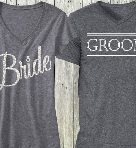 Gray Script Bride Shirt + Gray Groom Shirt SPECIAL