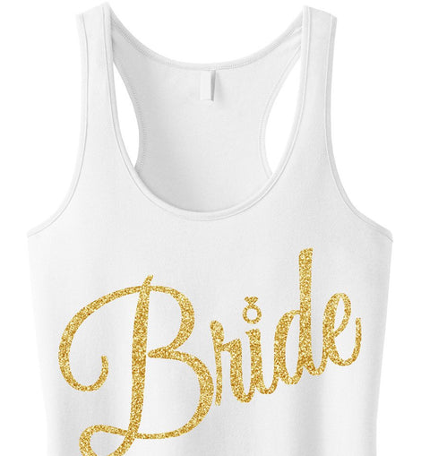 BRIDE Gold Glitter Cursive Tank Top