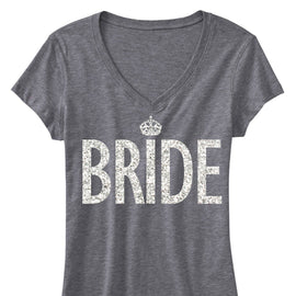 BRIDE GLITTER SHIRT Gray V-neck