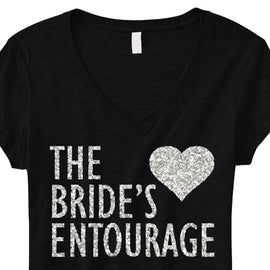 BRIDE'S ENTOURAGE GLITTER Shirt Black V-neck