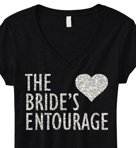 BRIDE'S ENTOURAGE GLITTER Shirt Black V-neck