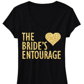 BRIDE'S ENTOURAGE Gold GLITTER Shirt Black V-neck