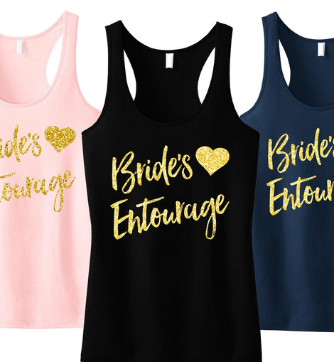 Brides Entourage Script Tank Top with Gold Glitter