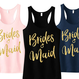 Bridesmaid Script Tank Top with Gold Glitter -