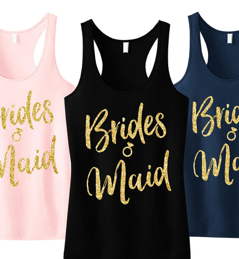 Bridesmaid Script Tank Top with Gold Glitter -