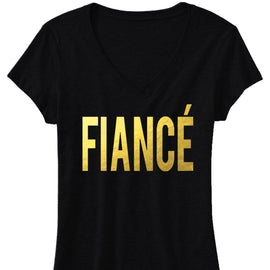 FIANCE Shirt, Bride Gold Foil Print V-neck