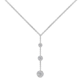 Tripple Embellished with  Crystals Ball Drop Necklace in 18K White Gol