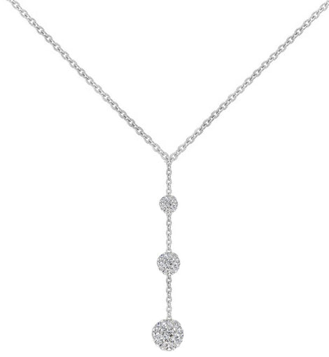 Tripple Embellished with  Crystals Ball Drop Necklace in 18K White Gol