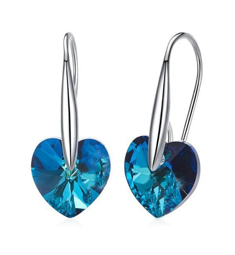 Blue Elements Heart Shaped Drop Earrings in 14K White Gold Plating