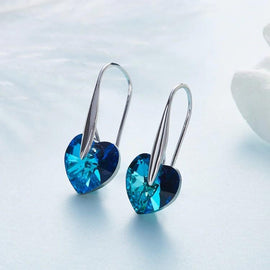 Blue Elements Heart Shaped Drop Earrings in 14K White Gold Plating