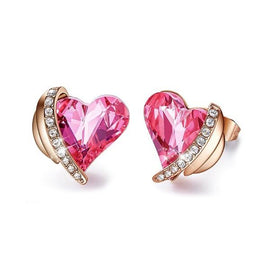 Pink  Elements Heart Shaped Pav'e Studs in 14K Rose Gold Plating