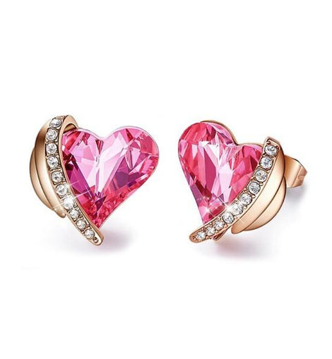 Pink  Elements Heart Shaped Pav'e Studs in 14K Rose Gold Plating