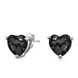 6mm Heart Stud Earring With Austrian Crystals - Black in 18K White Gol