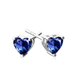 6mm Heart Stud Earring With Austrian Crystals - Blue in 18K White Gold