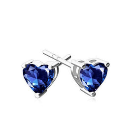 6mm Heart Stud Earrings with Blue Austrian Crystals in 18K White Gold Plating – Italian Craftsmanship